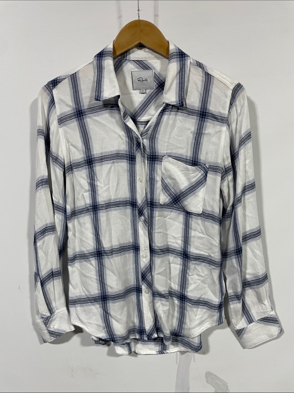 Rails White and Navy Plaid Relaxed Button-Down Shirt